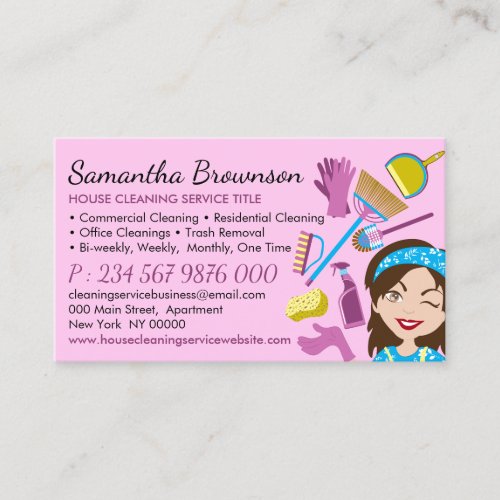 Pink Note Side Janitorial Lady Cleaning Business Card
