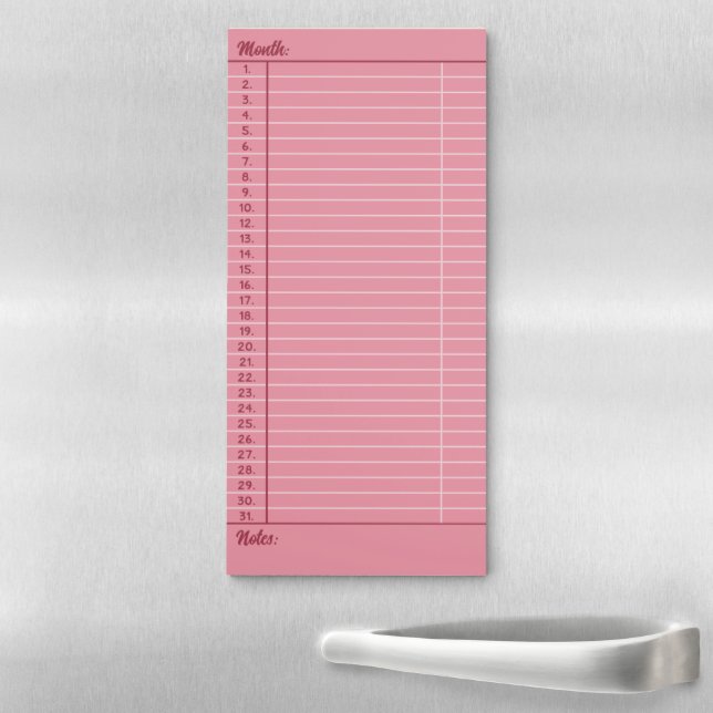 Pink Notes & Days of the Month Planner Magnetic Notepad (In Situ)