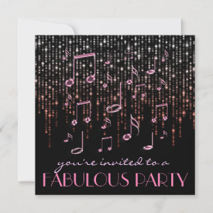 pink notes music party invitation