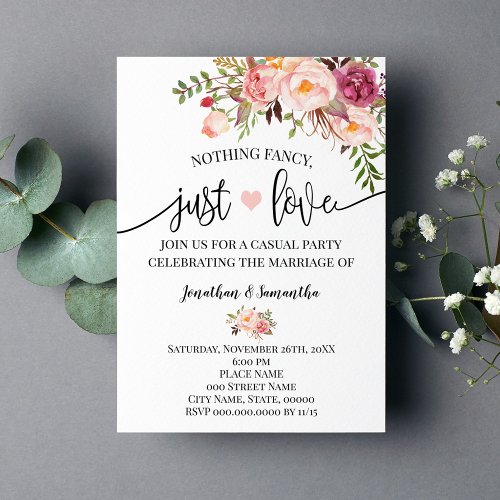 Pink Nothing Fancy Just Love Elopement Invitation