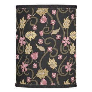 Pink Nouveau Floral On Black Lamp Shade