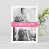 Pink Now and Then Photo Collage Graduation Invitation (Standing Front)