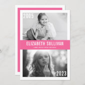 Pink Now and Then Photo Collage Graduation Invitation (Front/Back)