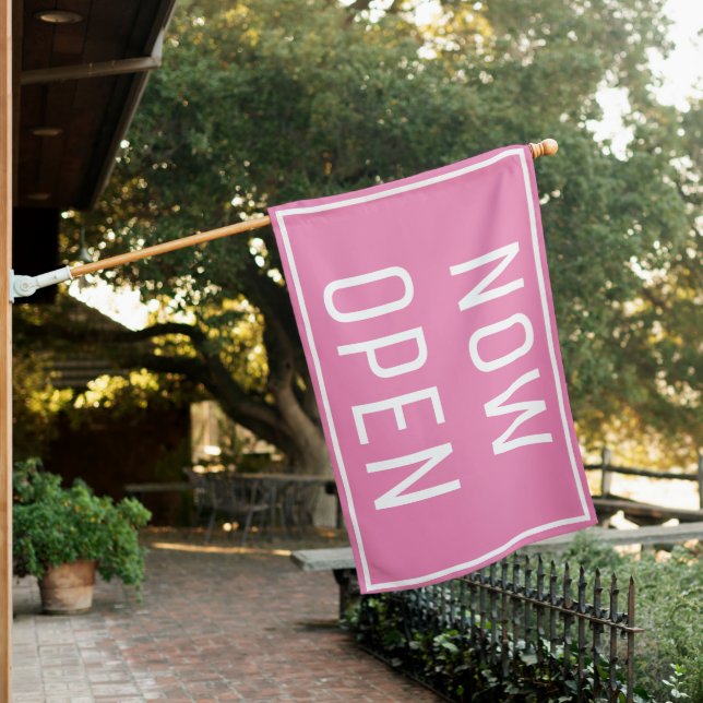 PINK NOW OPEN SIGN FLAG (In SItu)