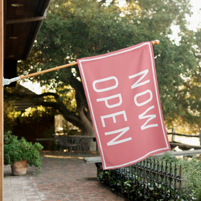 PINK NOW OPEN SIGN FLAG (In SItu)