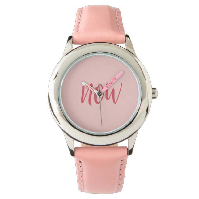 Pink NOW Watch – Minimalist Mindfulness Present Mo (Front)