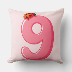 Pink Number nine with Ladybug Throw Pillow