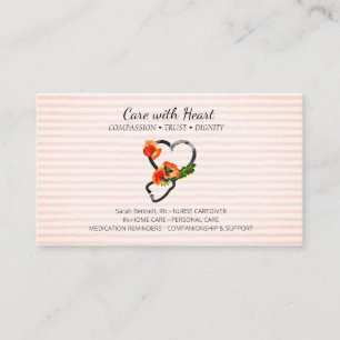 Pink Nurse Caregiver Floral Stethoscope Business Card