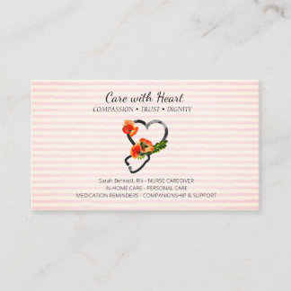 Pink Nurse Caregiver Floral Stethoscope Business Card