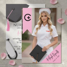 Pink Nurse Graduation Invitation Photo Card Class 