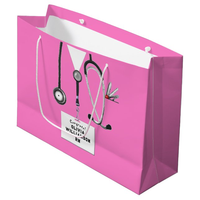 Pink Nurse Graduation Large Gift Bag (Front Angled)