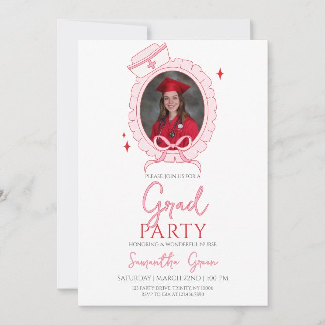  Pink Nurse Graduation Party Invitation (Front)