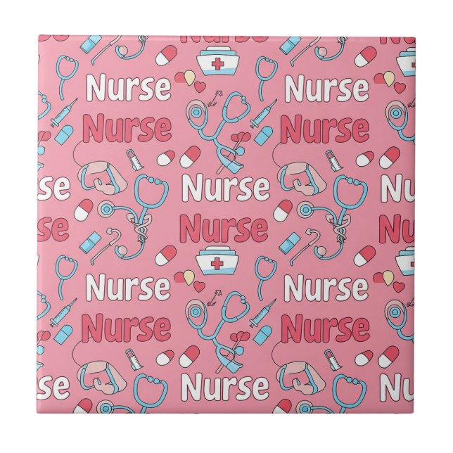 Pink Nurse Life Seamless Pattern (1) Ceramic Tile (Front)