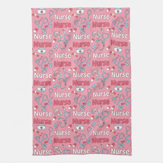 Pink Nurse Life Seamless Pattern (1) Kitchen Towel (Vertical)