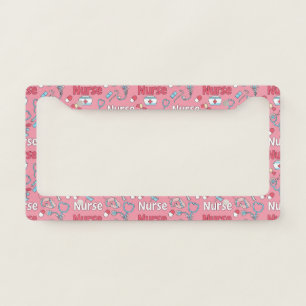 Pink Nurse Life Seamless Pattern (1) License Plate Frame