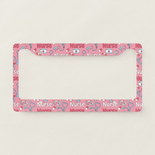 Pink Nurse Life Seamless Pattern (1) License Plate Frame (Front)
