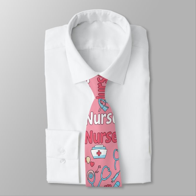 Pink Nurse Life Seamless Pattern (1) Neck Tie (Tied)