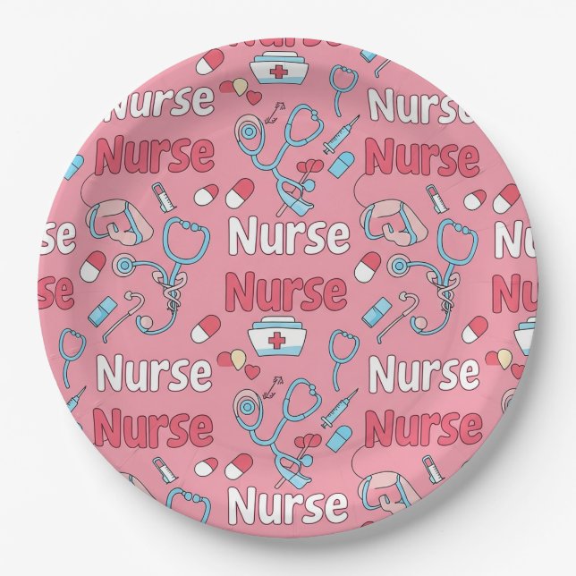 Pink Nurse Life Seamless Pattern (1) Paper Plates (Front)