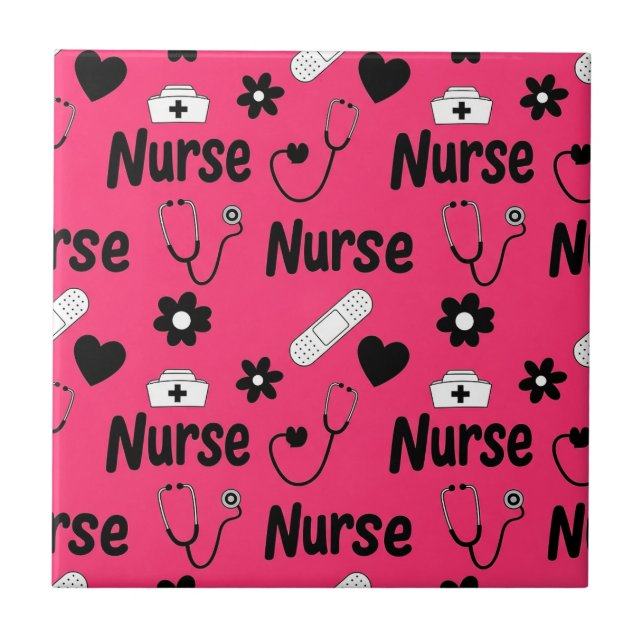 Pink Nurse Life Seamless Pattern (2) Ceramic Tile (Front)