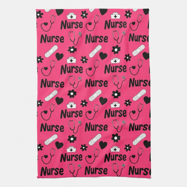 Pink Nurse Life Seamless Pattern (2) Kitchen Towel (Vertical)
