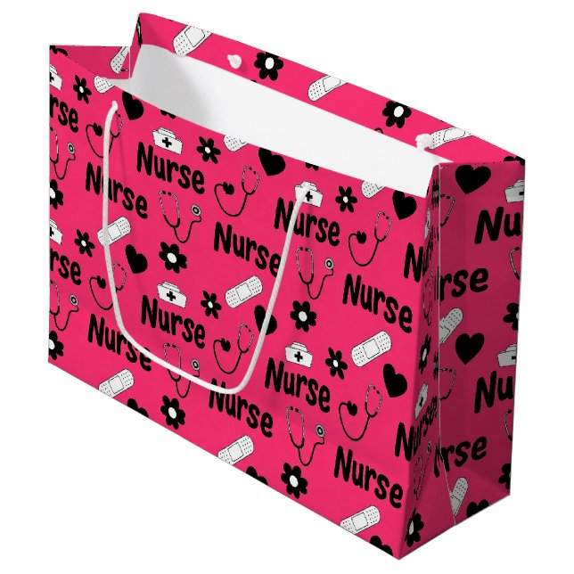 Pink Nurse Life Seamless Pattern (2) Large Gift Bag (Front Angled)