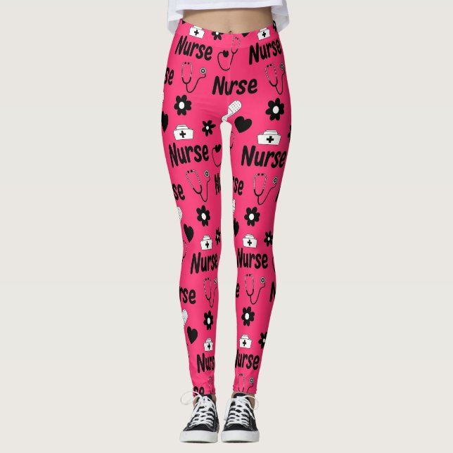 Pink Nurse Life Seamless Pattern (2) Leggings (Front)