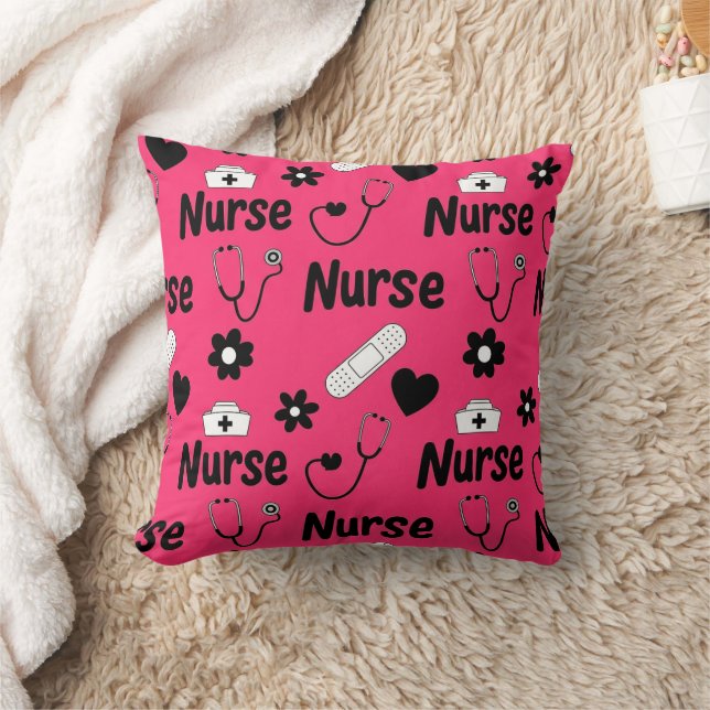 Pink Nurse Life Seamless Pattern (2) Throw Pillow (Blanket)
