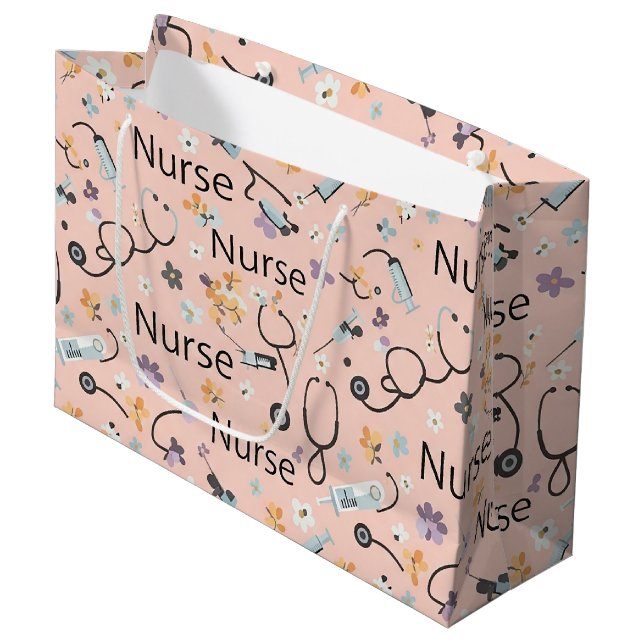 Pink Nurse Life Seamless Pattern (3) Large Gift Bag (Front Angled)
