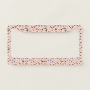 Pink Nurse Life Seamless Pattern (3) License Plate Frame