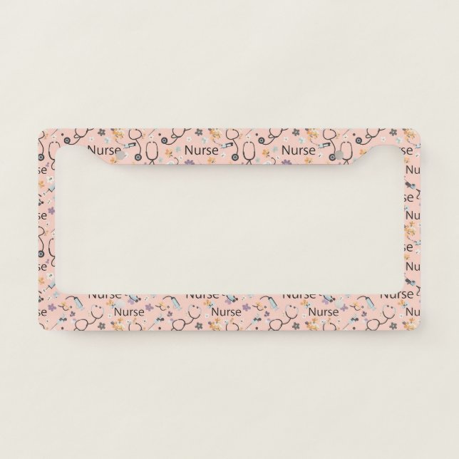 Pink Nurse Life Seamless Pattern (3) License Plate Frame (Front)