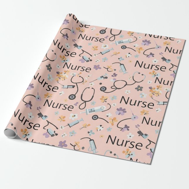 Pink Nurse Life Seamless Pattern (3) Wrapping Paper (Unrolled)