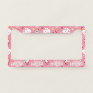 Pink Nurse Life Seamless Pattern (4) License Plate Frame