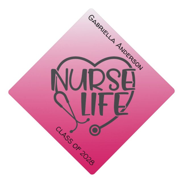  Pink Nurse Life Stethoscope  Graduation Cap Topper (Front)