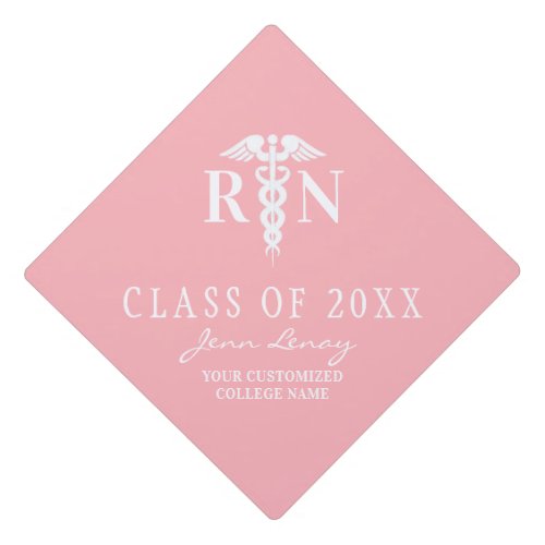 Pink Nurse RN Medical Caduceus Personalized Graduation Cap Topper