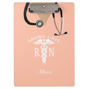 Pink Nurse Scrub Top Stethoscope Personalized Clipboard