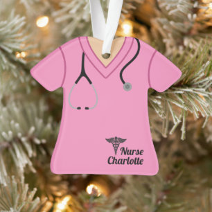 Pink Nurse Scrubs Personalized Ornament