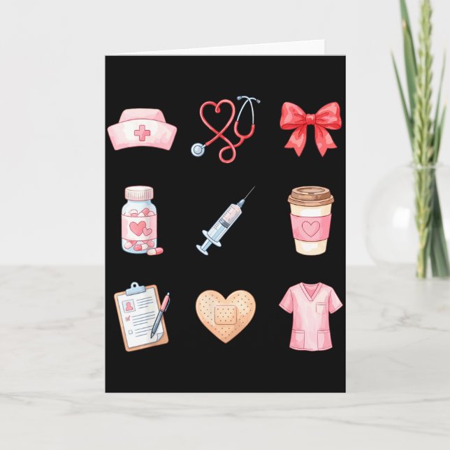Pink Nurse Valentine Stethoscope Scrubs Heart Medi Card (Front)