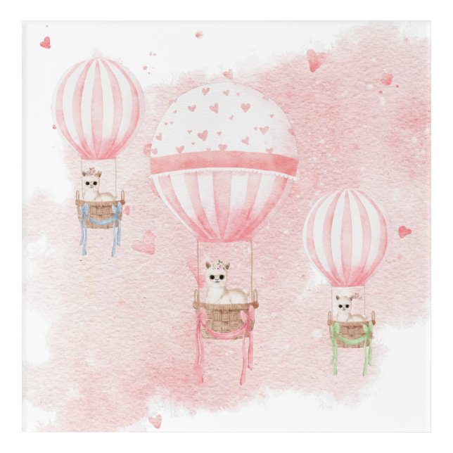 Pink Nursery Baby Girl Hot Air Balloons Llama Acrylic Print (Front)
