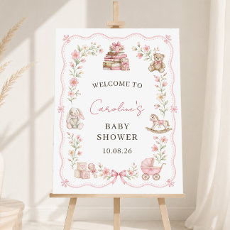 Pink Nursery Toys Floral Baby Shower Welcome Foam Board