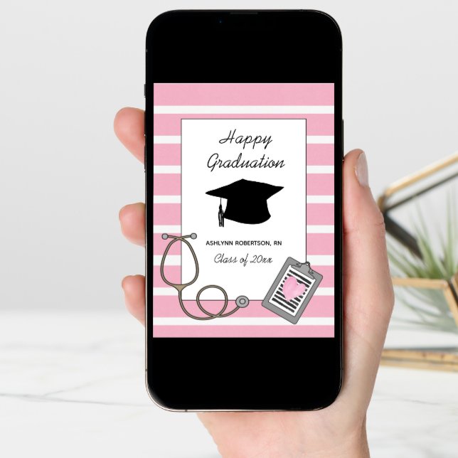 Pink Nursing School Graduation Card (Front Digital)