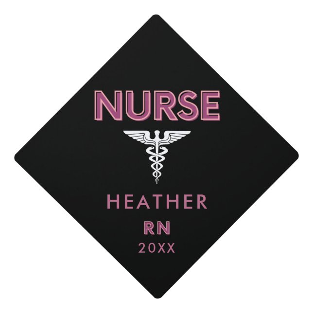 Pink Nursing School Nurse Graduate Graduation Cap Topper (Front)