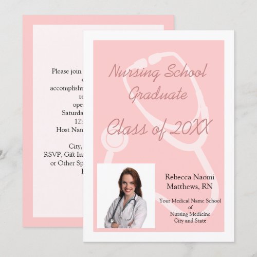 Pink/White Nursing School PGraduation Announcement