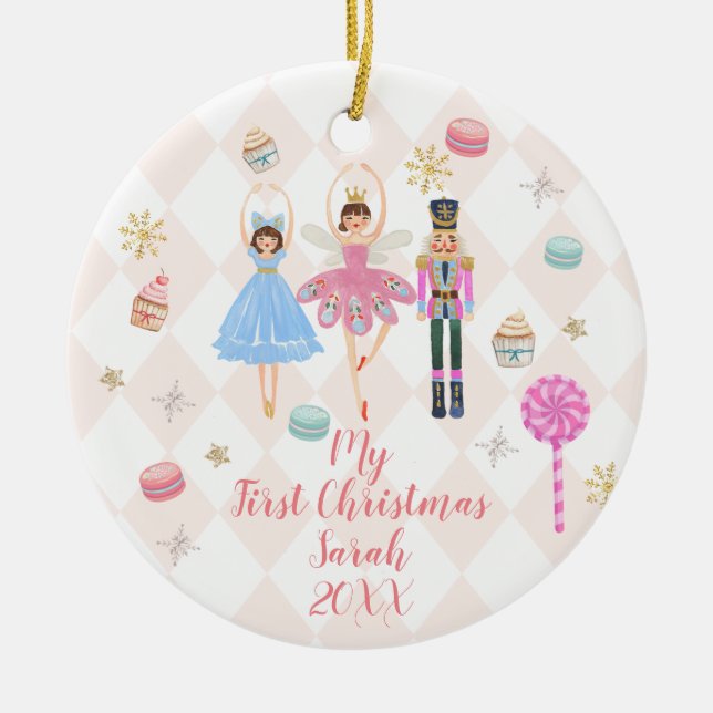 Pink Nutcracker 1st Christmas Ornament (Front)