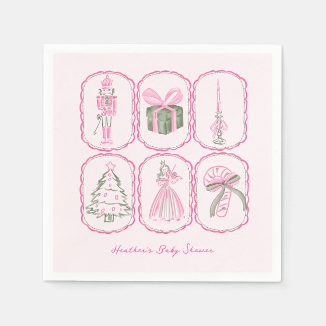 Pink Nutcracker A Merry Little Baby Shower Napkins (Front)