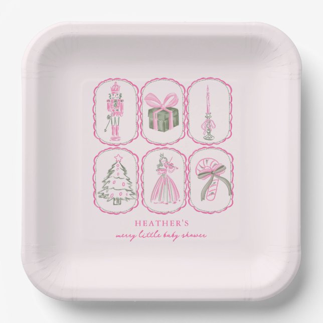 Pink Nutcracker A Merry Little Baby Shower Paper Plates (Front)