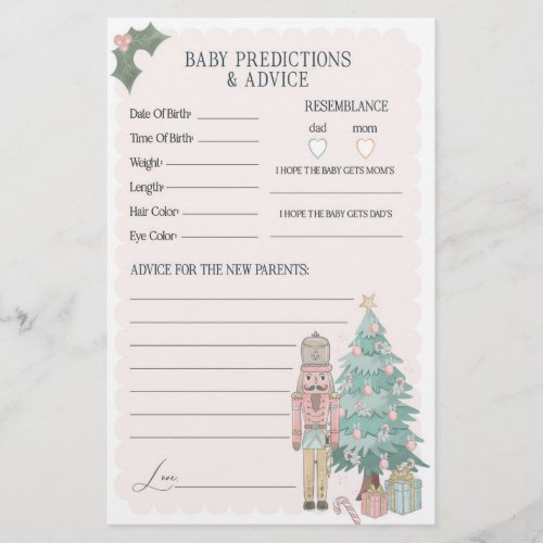 pink nutcracker advice for baby shower game