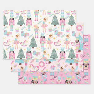 Pink Nutcracker and Ballerina Personalized Wrapping Paper Sheets