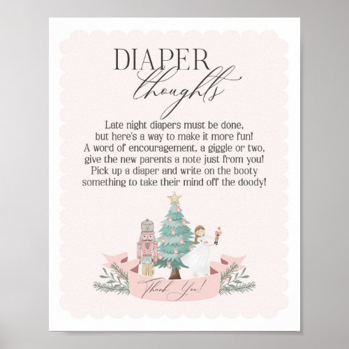 pink nutcracker baby shower diaper thoughts sign