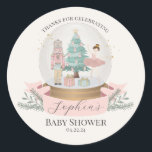 Pink Nutcracker Baby Shower Favors Classic Round Sticker<br><div class="desc">Celebrate the arrival of your little sugar plum with this magical Pastel Pink Nutcracker baby shower collection. This delightful printable party decor captures the magic of a Christmas Winter Wonderland theme, perfect for your girl's special day. Instantly downloadable, the designs features a whimsical array of Sugar Plum holiday decorations, infusing...</div>