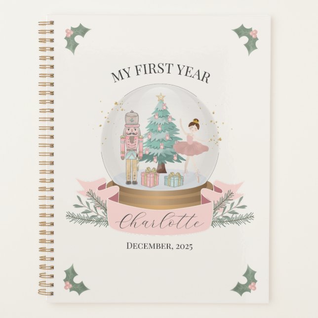 Pink Nutcracker Baby Shower First Year Milestone Planner (Front)